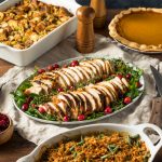 Homemade,Thanksgiving,Turkey,Platter,Dinner,With,Stuffing,Gravy,Beans,And