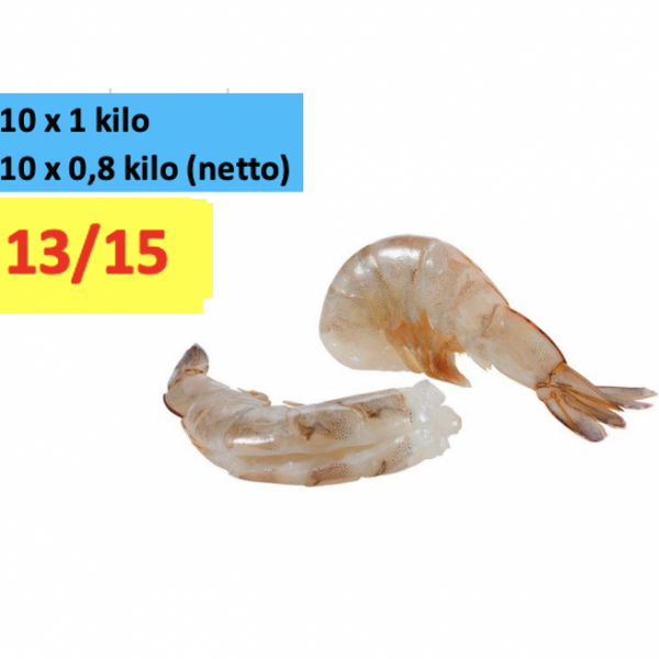 10 x 1 kilo VANNAMEI 13/15 EASY PEEL FC 80%. ( netto 10 x 800 gram ) Lithopenaeus vanamei