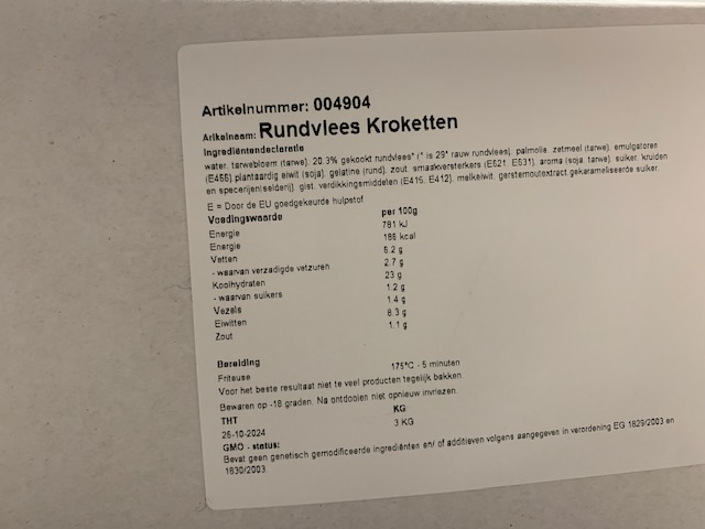 Kroket Rundvlees 3 kilo