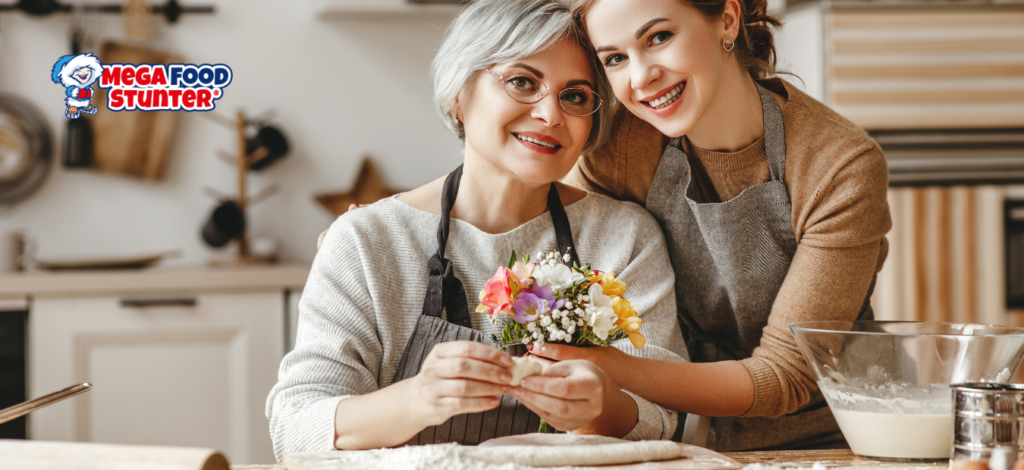 Bloemen en gebak: de perfecte mix voor Moederdag! Verras je moeder met een Megafoodstunter pakket vol smaak en kleur.