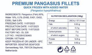 Pangasius Filet 170-230 gram 10 kilo doos los ingevroren 15% glace premium