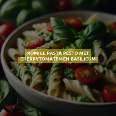 Romige pasta pesto met cherrytomaten en basilicum