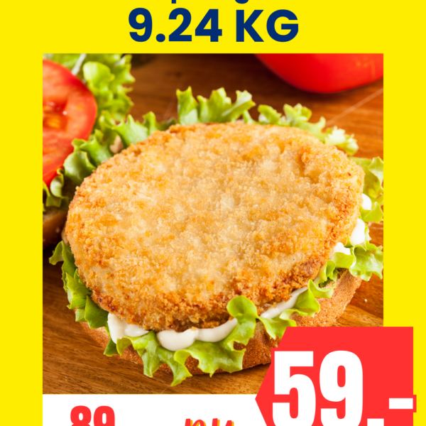Gepaneerde Kipburger (Maïs kip) 9,24 kilo HALAL (14 zakken van 660 gram ca 72 schnitzels ) 1 kipburger