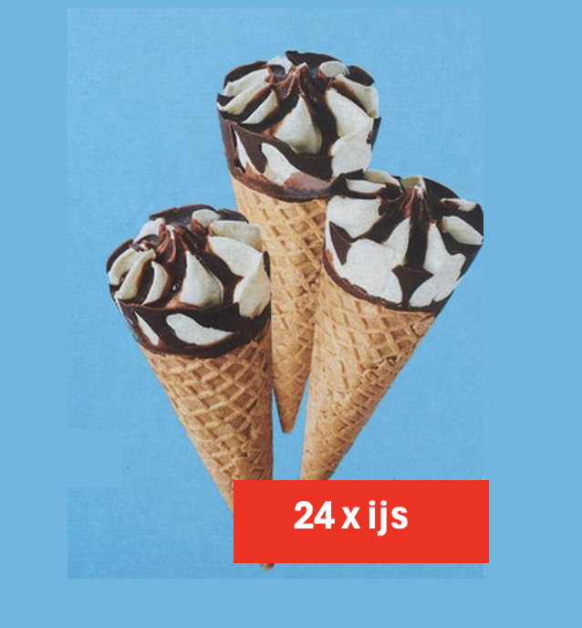 vanille Chocolade  hoorn ijs 24 x 120ml met gakarameliseerde hazelnoten