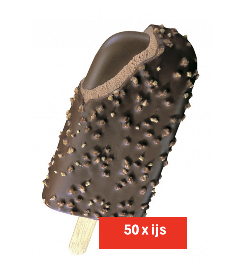 50 x chocoladeijs op stokje omhuld met melkchoco en korrelkoekjes