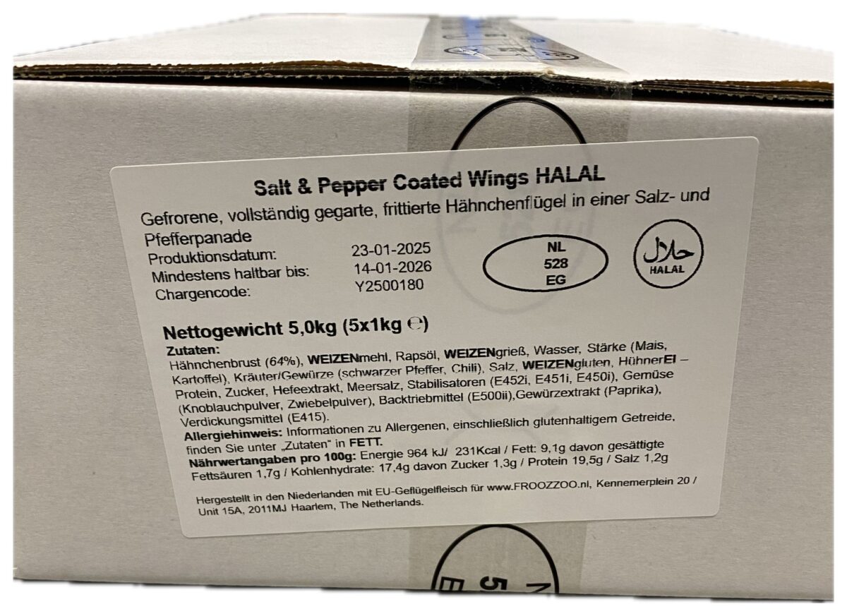Chicken Wing Salt&Pepper met chili coating 5x1 kilo *Halal* Chicken Wing Salt&Pepper met chili coating 5x1 kilo *Halal*