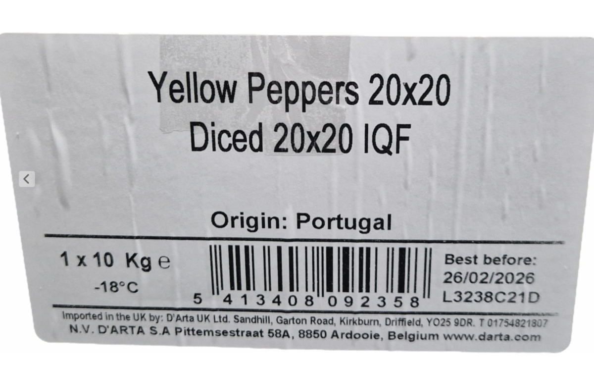 Gele Paprika blokjes 20/20 10 kilo doos