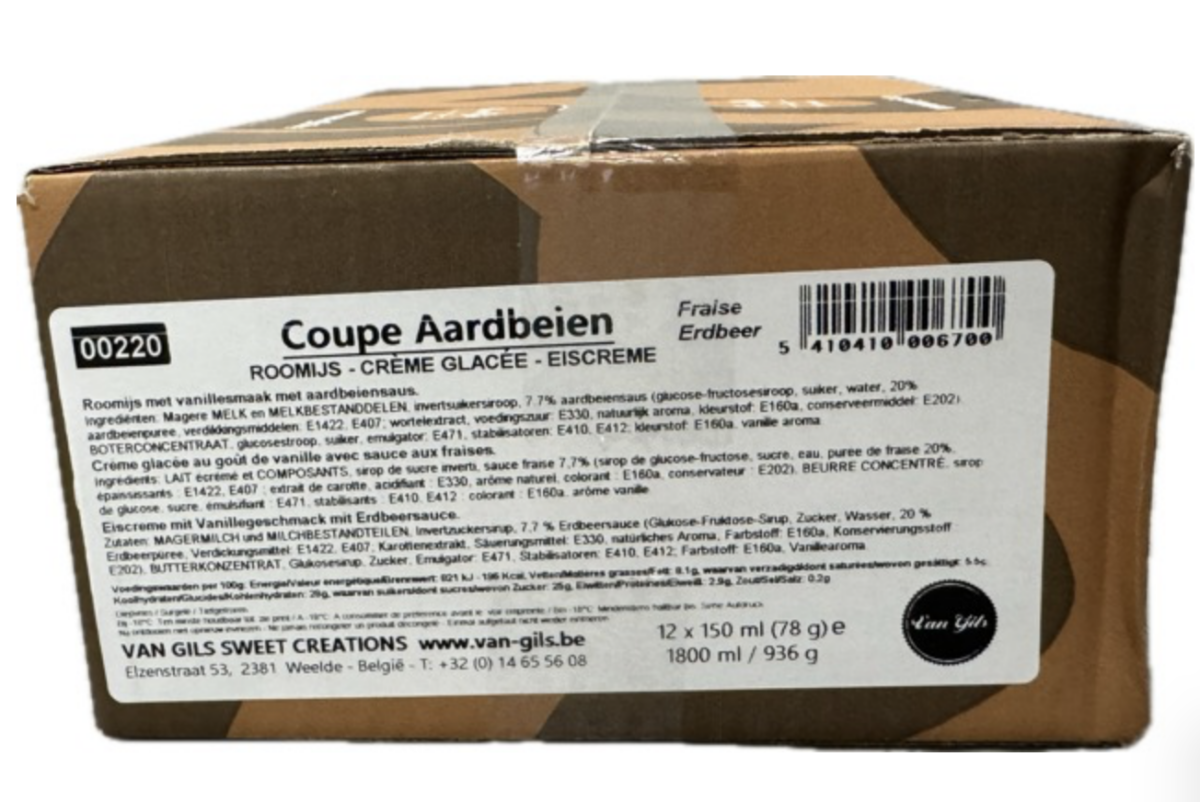 Coupe aardbei 12 stuks a 150 ml. "de Diepvriesman"