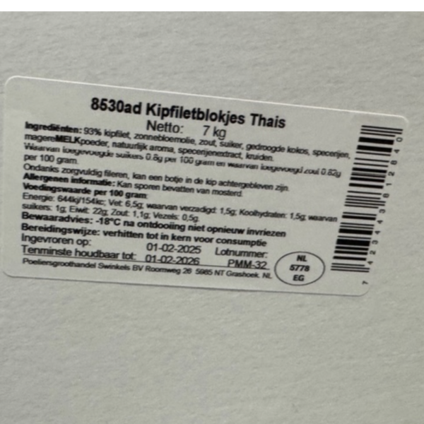 Kip Filet blokjes  Thais 7 kilo **HALAL** - Afbeelding 5
