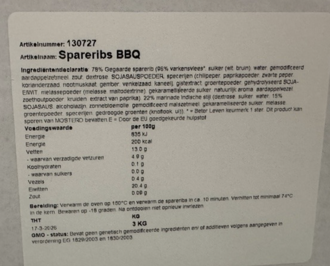 SpareRibs BBQ vacuum 3 kilo