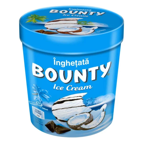 Bounty IJs met kokos en melkchocoladetopping 8x450 ml Bounty IJs met kokos en melkchocoladetopping 8x450 ml