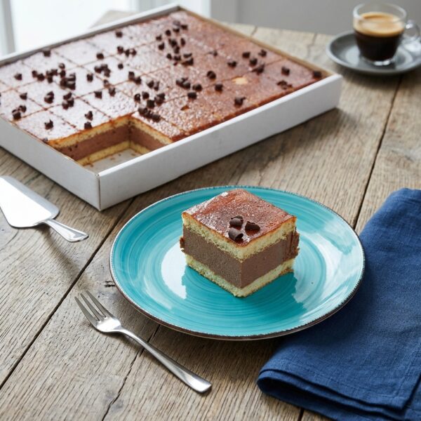 Chocolate Mousse Slice met Decoratie – Horeca Plaatgebak 1800 gram Chocolate Mousse Slice met Decoratie – Horeca Plaatgebak 1800 gram