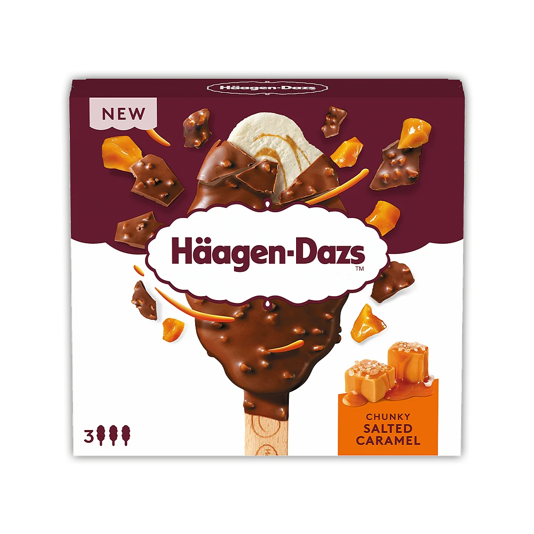 Häagen-Dazs Chunky Salted Caramel Sticks Multipack 12 x 3 x 80 ml | Diepvries Häagen-Dazs Chunky Salted Caramel Sticks Multipack 12 x 3 x 80 ml | Diepvries