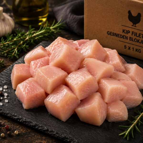 Kip filet gesneden blokjes rauw — 5 x 1 kg | Vers Kip filet gesneden blokjes rauw — 5 x 1 kg | Vers