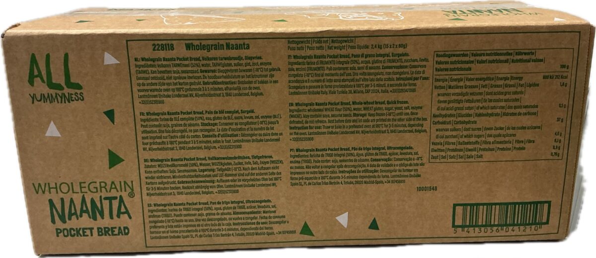 Naanta Pocket Bread (Volkoren Naanbrood) 30 st a 80 gram Naanta Pocket Bread (Volkoren Naanbrood) 30 st a 80 gram