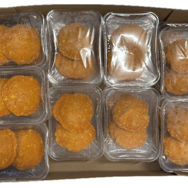 Gegaarde Gehaktschnitzel Gevuld met Satésaus 2.25 kg Gegaarde Gehaktschnitzel Gevuld met Satésaus 2.25 kg