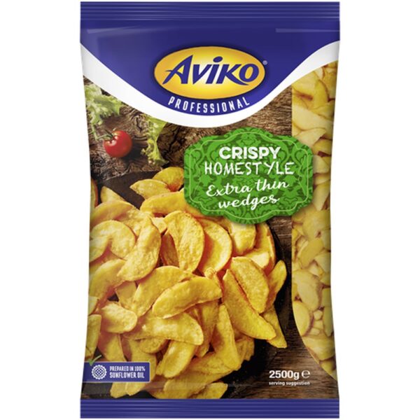 Aviko Extra Thin Wedges — 4 x 2,5 kg (10 kg) | Diepvries Groothandel Aviko Extra Thin Wedges — 4 x 2,5 kg (10 kg) | Diepvries Groothandel